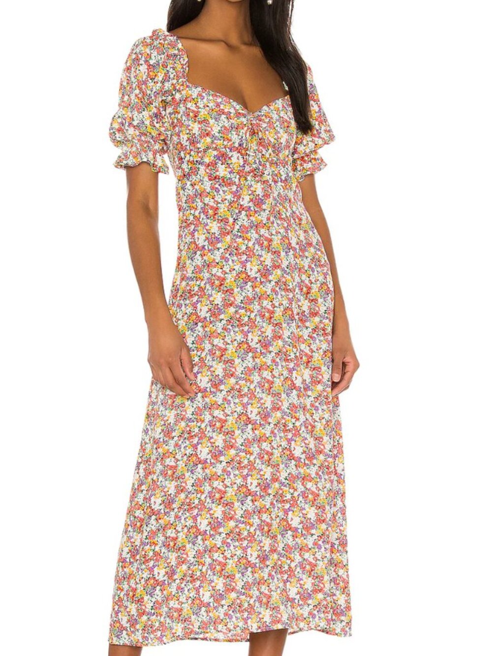 Faithfull The Brand Lennox Midi Dress | Floral Puff Sleeve Smocked | x Revolve